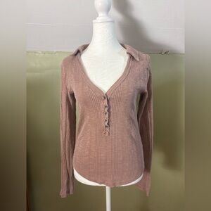 We The Free Ribbed Collared Long Sleeve Henley Top